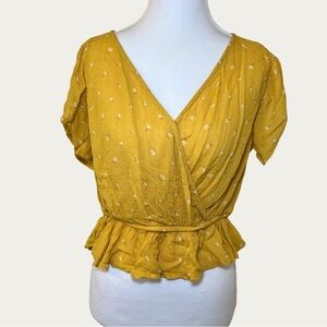 Arizona Jean Company Yellow Flowy Floral Wrap Blouse Size Medium